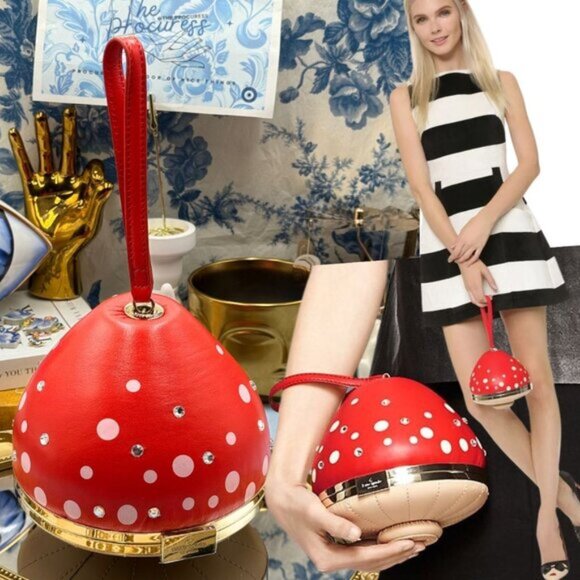 🆕 KATE SPADE NEW YORK 🧿 NWOT Red Blaze A Trail Mushroom Novelty Clutch Bag - Picture 1 of 16